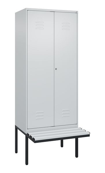 C+P Umkleidespind Classic PLUS, Doppel-Spind, 2 Abteile, 2120x800x815mm, 7035/7035, Zylinderschloss, Untergestell & Sitzfläche, 0800427-22P S10024
