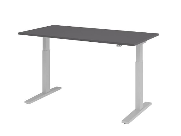 Hammerbacher bureau XMKA16, 160 x 80 cm, blad: grafiet, 25 mm dik, ABS dikke rand, rechthoekige vorm, zilver, VXMKA16/G/S