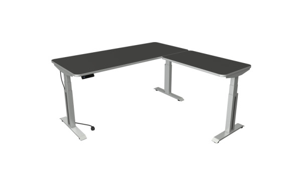 Kerkmann Move Professionele zit-/statafel, B 1800xD 800mm, zilver onderstel met aanbouwelement 1000x600mm, elektrisch verstelbaar 640-1290mm, antraciet, 10013113