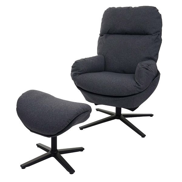 Mendler relaxstoel + kruk HWC-L12, tv-stoel, schommelstoel, schommelfunctie, draaibaar, metaal stof/textiel, donkergrijs, 98421