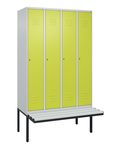 C+P Umkleidespind Classic PLUS, 4 Abteile, 2120x1200x815mm, 7035/0024, Zylinderschlösser, je 2 Doppel-Haken, 0800407-40F S10025