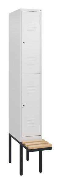 C+P dubbeldekkerkast Classic PLUS, 2120x300x815mm, 9016/9016, cilindersloten, beukenhouten zitlatten, zwevende zitting, 0803407-10 S10104