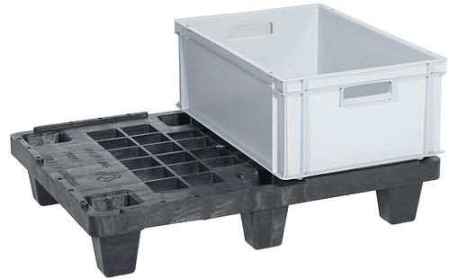 DENIOS displaypallet, gemaakt van PE-RE, 600 x 800 x 160 mm, 6 voet, met rand, nestbaar, verpakking: 5 stuks, 312632