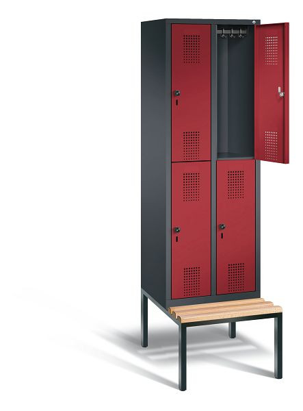 C+P locker dubbeldekker Evolo, H2090xW610xD815mm, kleur: zwart-grijs/robijnrood, 48350-20 S10091