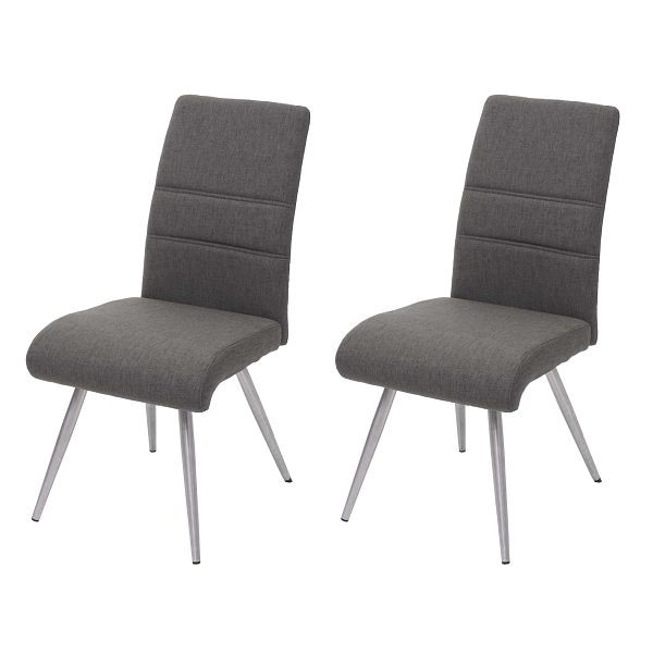 Mendler set van 2 eetkamerstoelen HWC-G55, keukenstoel, stof/textiel geborsteld RVS, grijsbruin, 71708