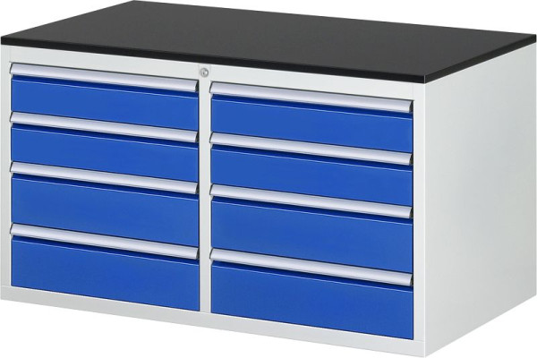 RAU ladekast serie 7000, B1145xD650xH640mm, laden: links: x4, rechts: x4, werkblad melaminehars gecoat, 03-LL3.6.6AM.11