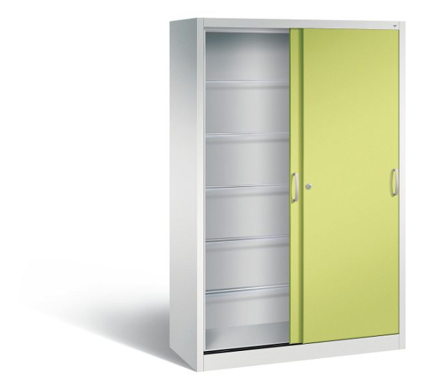 C+P schuifdeurkast Acurado, H1950xB1200xD500mm, kleur: lichtgrijs / virid groen, beugelgreep, 2050-60 S10036