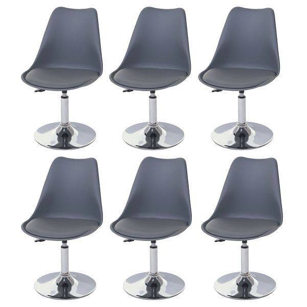 Mendler set van 6 eetkamerstoelen Malmö T501, stoel keukenstoel, in hoogte verstelbaar draaibaar, kunstleer, donkergrijs, onderstel chroom, 3x57362