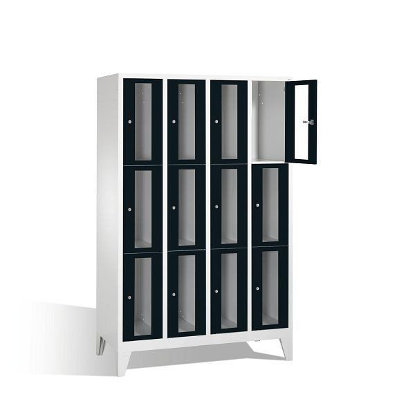C+P lockerkast Classic, H1850xB1190xD500mm, kleur: lichtgrijs / zwartgrijs, 8010A403 S10004