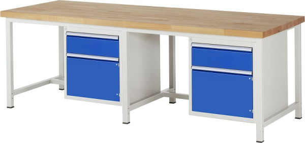 RAU werkbank serie 8000 - frameconstructie (gelast frame), 2 onderbouw containers (1x lade, 1x draaideur), 2500x840x900 mm, 03-8152A1-259B4S.11