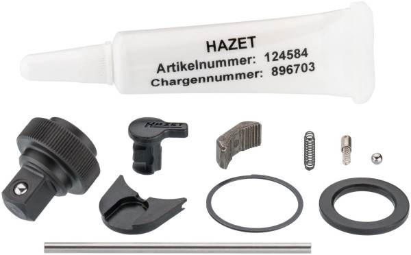 Hazet reserveonderdelenset ratelwiel, 6,3 = 1/4" aandrijfvierkant bestaande uit: blokkeerstuk, drukveer, kogel, veerhuls, schakelhefboom, afdekplaat, 863HP/11