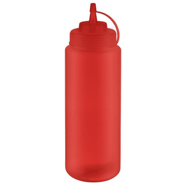 APS knijpfles, Ø 8 cm, hoogte: 26,5 cm, 1.025 ml, polyethyleen, rood, met schroefdeksel, met dop, vulopening: Ø 5,5 cm, 93261