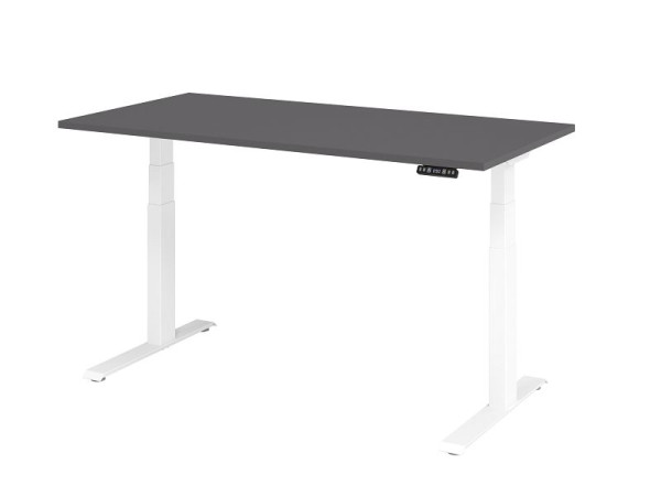 Hammerbacher bureau XDKB16, 160 x 80 cm, blad: grafiet, 25 mm dik, ABS dikke rand, rechthoekige vorm, wit, VXDKB16/G/W