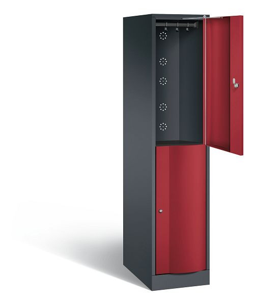 C+P locker, dubbellaags XL Resisto, H1950xW396xD640mm, kleur: zwart-grijs/robijnrood, 8270-173 S10012