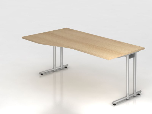 Hammerbacher bureau C-poot 180x100/80cm eiken/zilver, werkhoogte 72 cm, VNS18/E/S