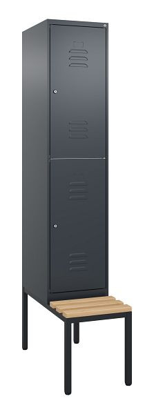 C+P dubbeldekkerkast Classic PLUS, 2120x400x815mm, 7016/7016, cilindersloten, zitlat van beukenhout, met zitbank eronder, 0803507-12 S10102
