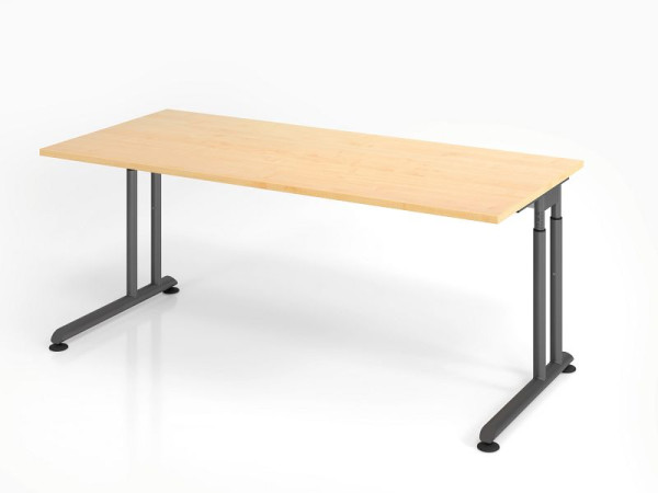 Hammerbacher bureau ZS19, 180 x 80 cm, blad: esdoorn, 25 mm dik, ABS dikke rand, rechthoekige vorm, grafiet, VZS19/3/G
