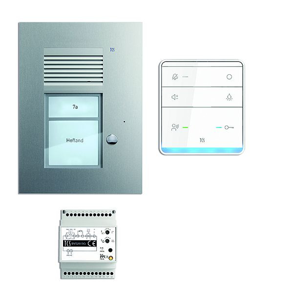 TCS deurbediening audio: pack AP voor 1 wooneenheid, met buitenpost PUK 1 belknop, 1x handsfree luidspreker ISW5010, bedieningseenheid BVS20, PSU2310-0000