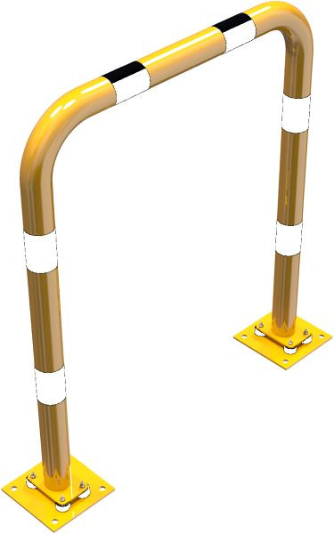 Schake-stootbeschermbeugel elastisch, kantelbare stalen buis Ø 76 mm geel/zwart, totale breedte: 1000 mm, hoogte boven de grond: 1150 mm, 477_09NPBG