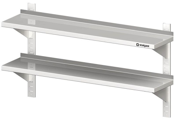 Stalgast dubbele wandplank, hoogte 660 mm, met consoles en wandrails, in hoogte verstelbaar, gelast