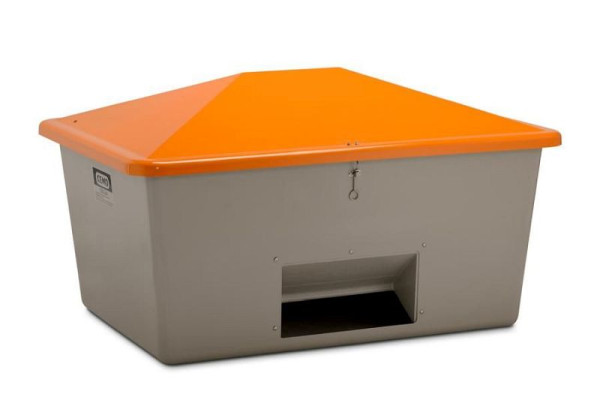 Cemo gritcontainer 1500 l, met uitnameopening, grijze container, oranje deksel, afmetingen: 184 x 143 x 104 cm, 7438