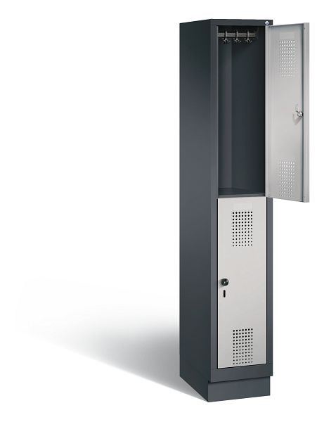 C+P locker dubbeldekker Evolo, H1800xB320xD500mm, kleur: zwart-grijs/wit aluminium, 48320-10 S10104