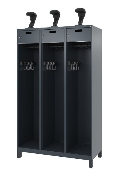 C+P Evolo brandweerkast, model PRAKTUS, 3 compartimenten, H1850B1200T500 mm, antraciet, voeten, 0492015-32 S10007