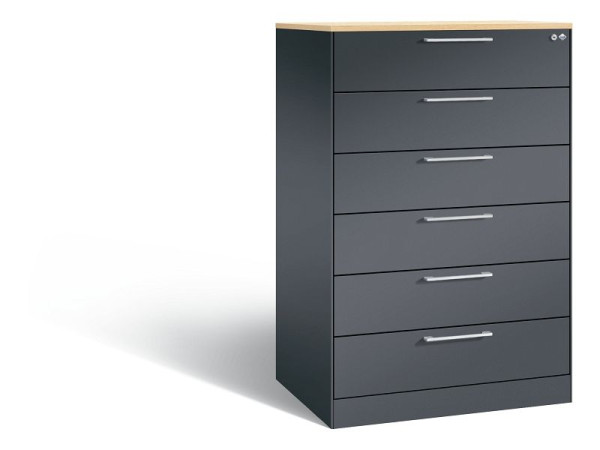 C+P ladekast Asisto, H1310xB800xD600mm, kleur: zwart-grijs, beugelgreep, 146223-624 S10067