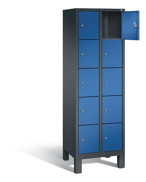 C+P lockerkast Evolo, H1850xB610xD500mm, kleur: zwartgrijs / gentiaanblauw, 48010-205 S10131