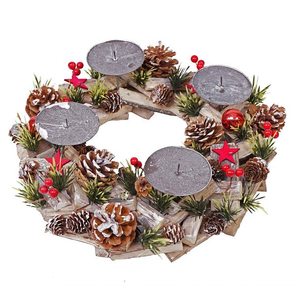 Mendler Adventskrans HWC-H50, Kerstdecoratie Adventsarrangement Kerstarrangement, hout rond Ø 33cm, zonder kaarsen, 73494