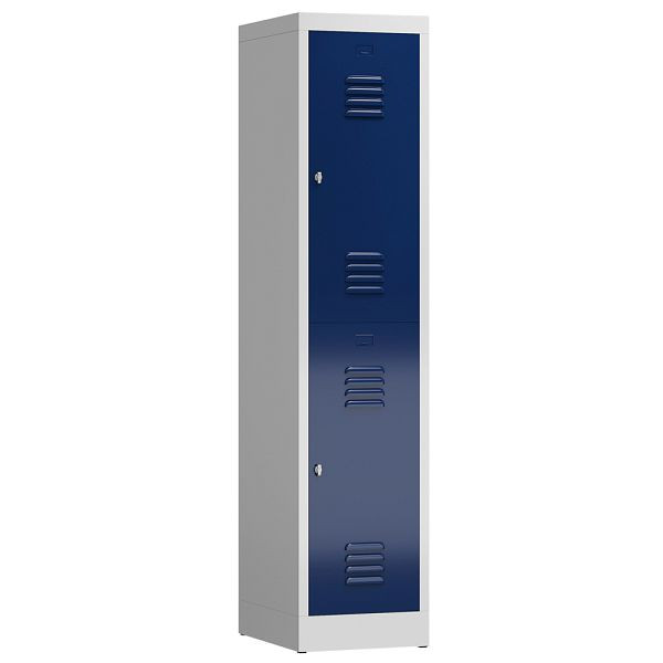 Lüllmann ClassiX kledingkast, 1 compartiment, dubbeldekker, 1800 x 415 x 500 mm, lichtgrijs/gentiaanblauw, X-523211