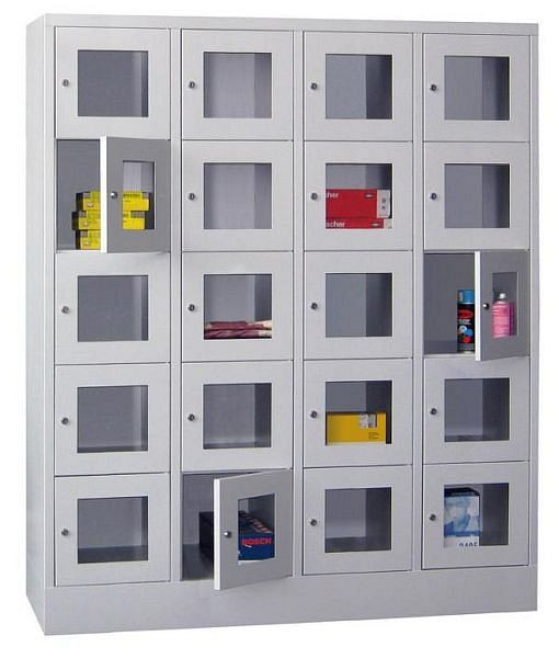 Pavoy Schließfachschrank mit Sockel 1850/500/1600, 4b x 5h, Zylinderschloss, Abteilbreite 400, Sichtfenster, 61213-454-091-910