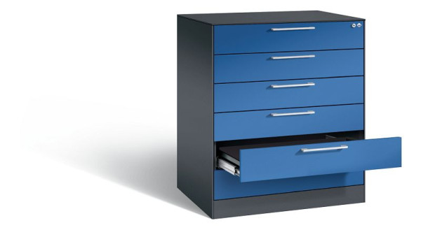 C+P archiefkast Asisto, H1010xB800xD600mm, kleur: zwartgrijs / gentiaanblauw, beugelgreep, 146243-624 S10011