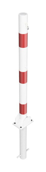 Schake afzetpaal stalen buis Ø 60 x 2,5 mm, opklapbaar met profielcilinderslot, voor inbetonzetting met grondhuls, wit gecoat, 460UZHB
