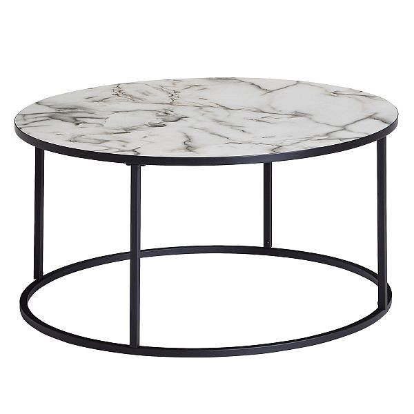 Wohnling salontafel rond 80 x 40 x 80 cm met marmerlook wit, met zwart metalen frame, WL6.234