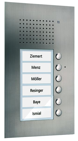 TCS audio voordeurstation serie PUK 6 belknoppen (rechts uitgelijnd), 1-koloms, UP RVS, PUK06/1-ES