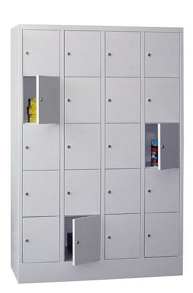 Pavoy Schließfachschrank mit Sockel 1850/500/1200, 4b x 5h, Zylinderschloss, Abteilbreite 300, glatte Türen, 61265-453-401-910