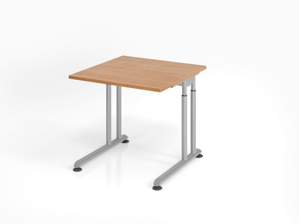 Hammerbacher bureau ZS08, 80 x 80 cm, blad: walnoot, 25 mm dik, ABS dikke rand, rechthoekige vorm, zilver, VZS08/N/S