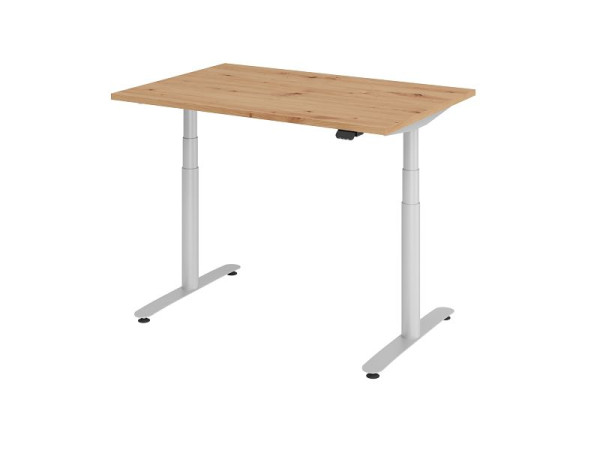 Hammerbacher zit-sta bureau elektrisch 120x80cm knoestig eiken/zilver, VXDLR12/R/S