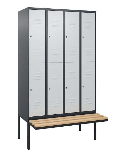 C+P dubbeldekskast Classic PLUS, 4 vakken, 2120x1200x815mm, 7016/7035, cilindersloten, beukenhouten zitlatten, zitting, 0803407-40 S10103