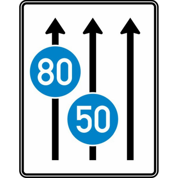 Stein HGS HGS rijstrokenbord zonder tegenliggers, 3 rijstroken in de rijrichting en met de voorgeschreven minimumsnelheid, RA2/Alform, zonder afstandsinformatie, 1600x1250mm, 525-31-122