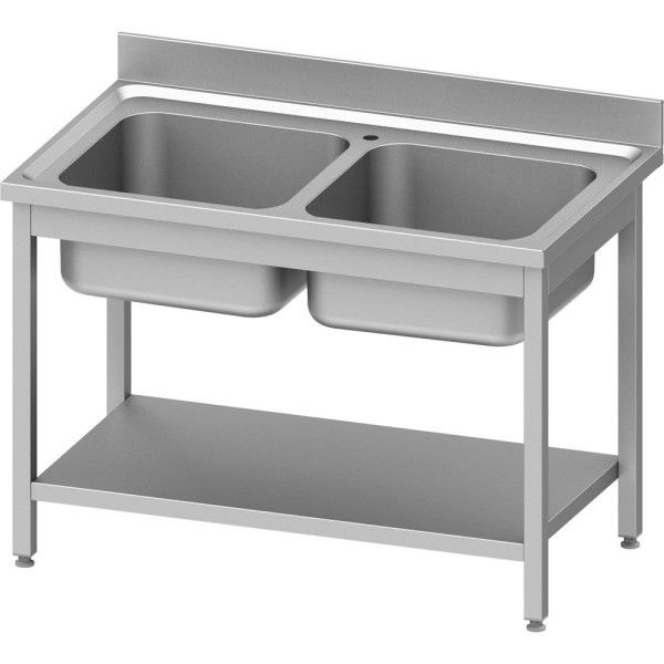 Stalgast spoelbak ECO met voet 1000x700x850 mm, met twee wasbakken en opstand, zelf te monteren (AISI201), DST10763A