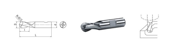 ELMAG HSS Co8 radiusfrees DIN1889, Ø 4,0 mm, dubbele frees (kort), 74100