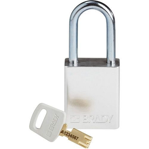 Brady hangslot SafeKey, aluminium, beugelhoogte 38,10 mm, wit, 312023