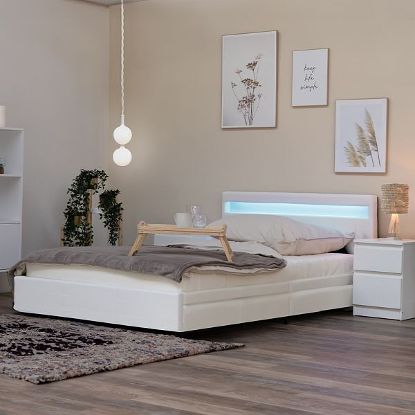 HOME DELUXE LED bed NUBE met lades - 140 x 200 cm wit, 7316