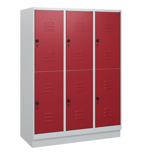 C+P Doppelstöckiger Spind Classic PLUS, Sockel, 3 Abteile, 1630x1200x500mm, 7035/3003, Drehriegel, 0803205-32 S10001