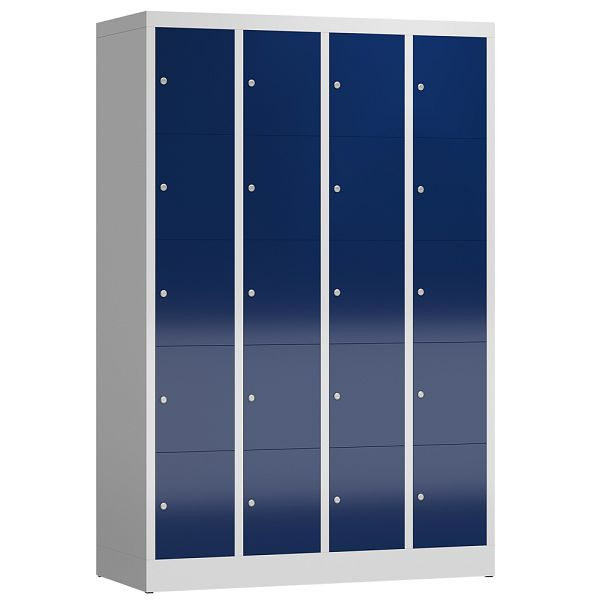 Lüllmann ClassiX lockerkast, 4 compartimenten met elk 5 compartimenten, 1800 x 1185 x 500 mm, lichtgrijs/gentiaanblauw, X-520541