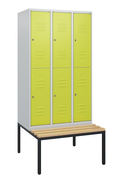 C+P dubbeldekkerkast Classic PLUS, 3 vakken, 1950x900x815mm, 7035/0024, cilindersloten, beukenhouten zitlat, bank, 0803505-30 S10040