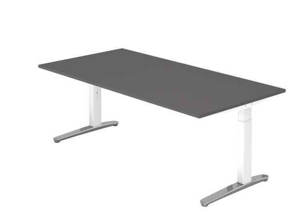 Hammerbacher bureau C-onderstel 200x100cm grafiet/wit gepolijst aluminium, rechthoekige vorm, VXB2E/G/WC