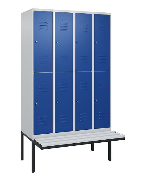 C+P dubbeldekskast Classic PLUS, 4 compartimenten, 2120x1200x815mm, 7035/5010, cilindersloten, zwevende zitting, 0803407-40 S10018